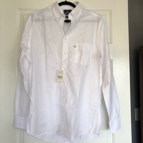 Stanford Men’s White Collar Button Up Dress Shirt - Picture 1 of 9